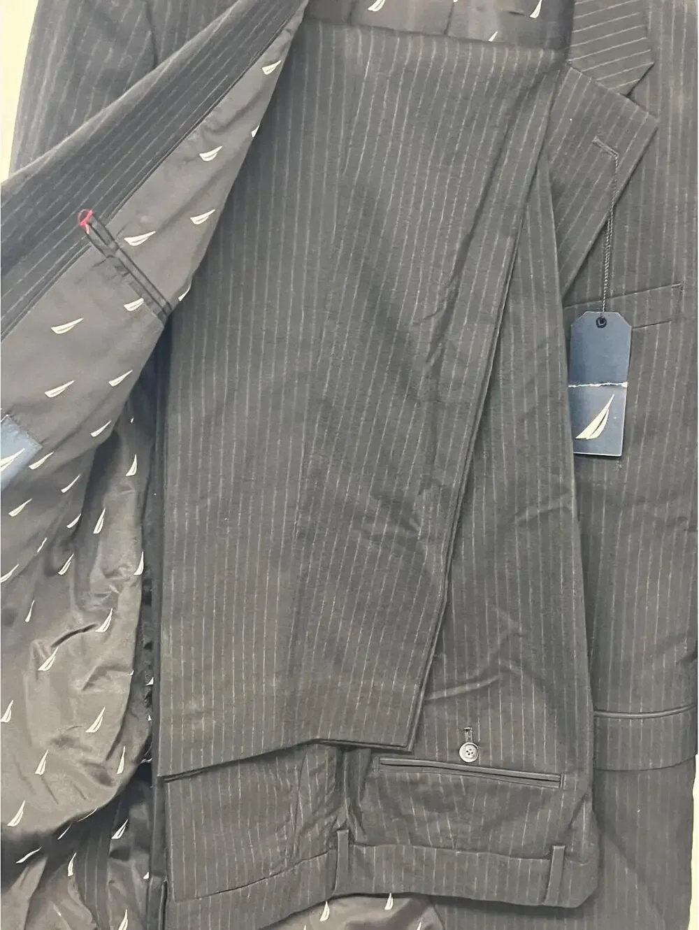 Nautica Mens Modern Fit Bi-Stretch Pinstripe Suit Jacket Black
